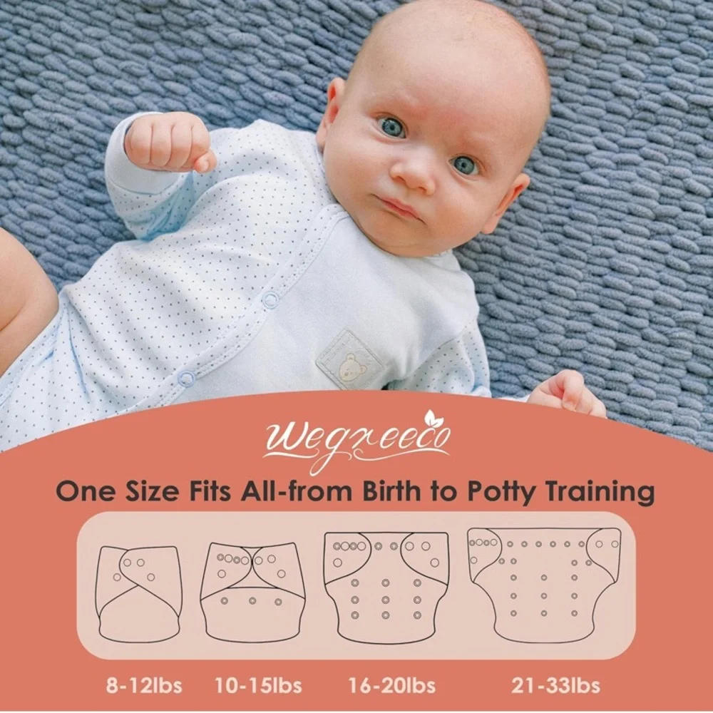 wegreeco Cloth Diapers 5 Pack with 5 Inserts, Washable, Reusable